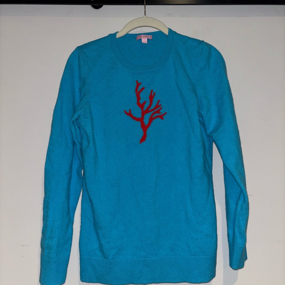 Lilly Pulitzer Blue Sweater with Red Coral Design